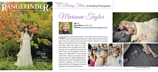 Rangefinder Magazine 30 Rising Stars of Wedding Photography 2012 Marianne Taylor